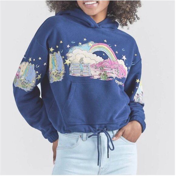 Wrangler x Barbie Scenic Hoodie with Bottom Draw String sweatshirt crop S - Picture 1 of 8